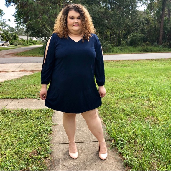 Cato Dresses & Skirts - Cato navy blue faux velvet dress
